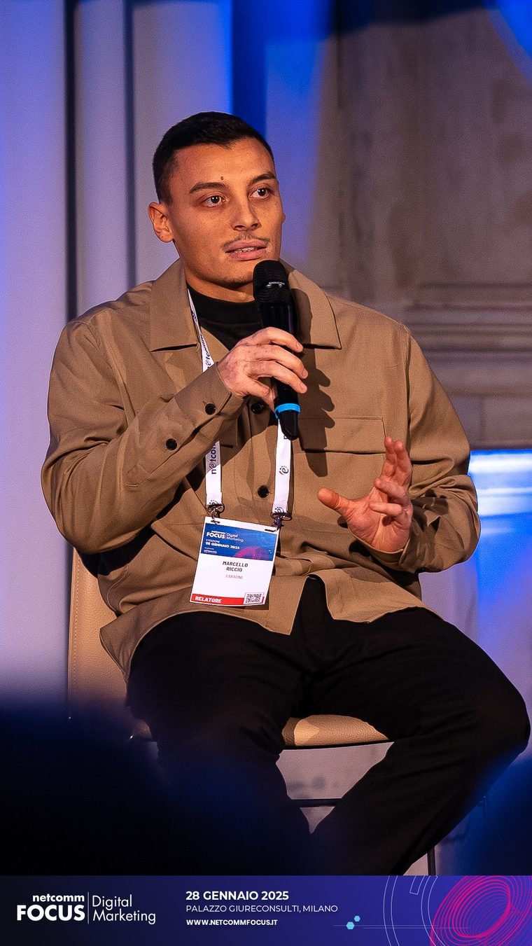 Marcello Riccio speaking as a guest speaker at Netcomm Focus Digital Marketing, Milan